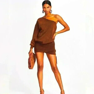 NEW Retrofete Helena Terry Sweatshirt Mini Dress Cognac Brown S NWT